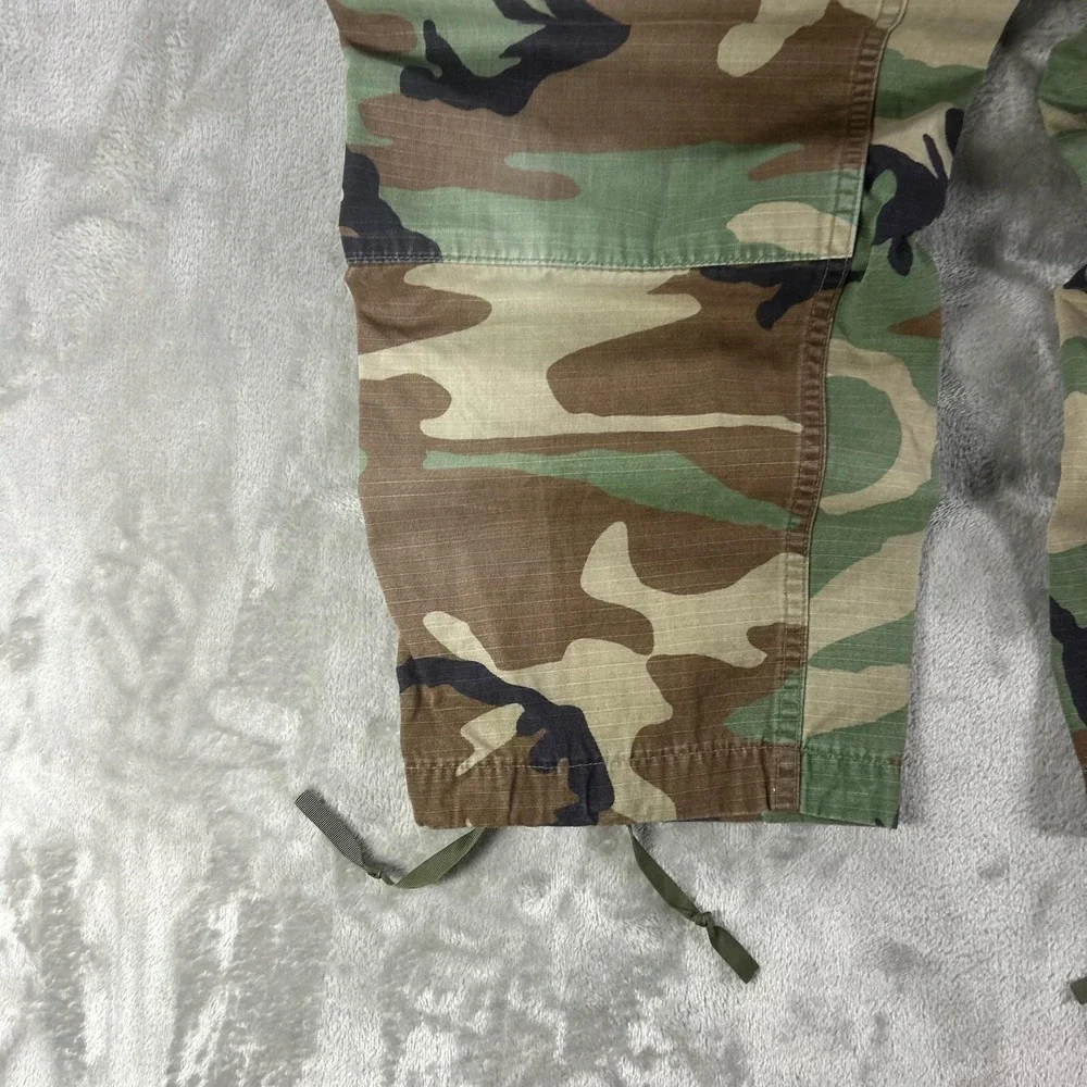 Camo Cargo Pants Mens 33x27 Green Ripstop Adjustable BDU Military Drawstring